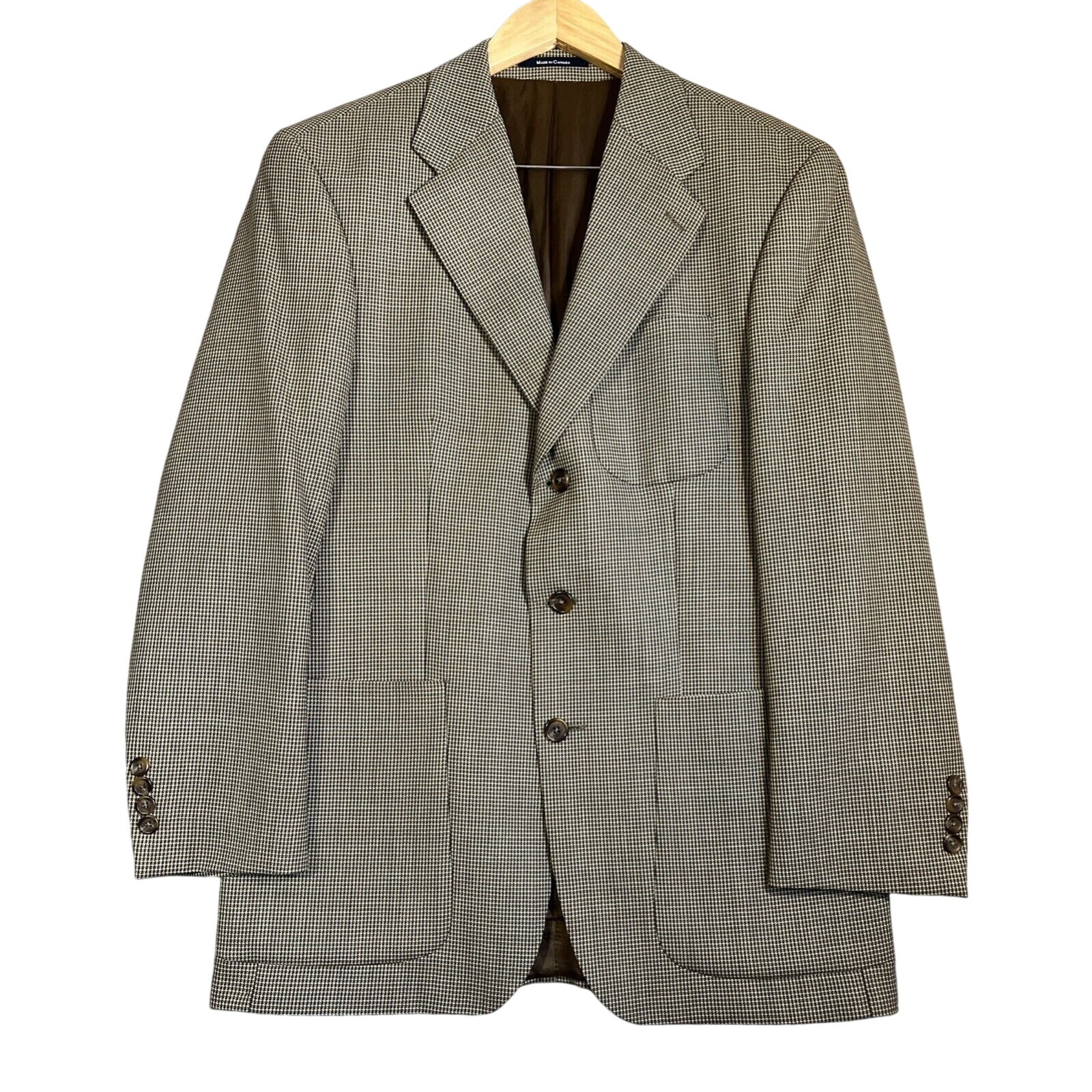 Ralph Lauren Blazer Mens 39r Brown Houndstooth Wool 3 Button Patch Pockets
